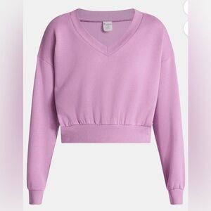 Women's rose Pink V-Neck cropped  Sweatshirt, comfortable and light.